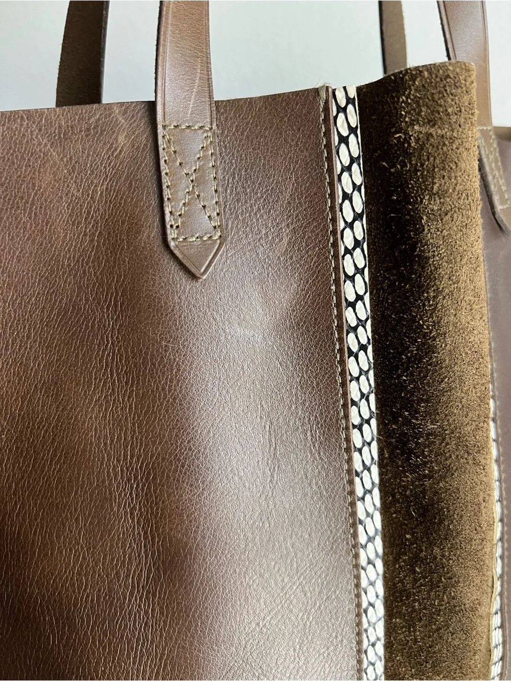 Brown Leather Tote Bag with Suede Accent